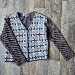 Vintage Cherry Stix women's M sweater Cardigan 90s Argyle Brown M Wool Blend